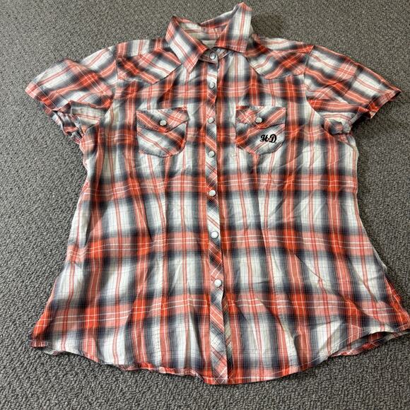 Harley-Davidson Tops - Harley Davidson Shirt Womens Size Medium M Button Front Short Sleeve Pearl Snap